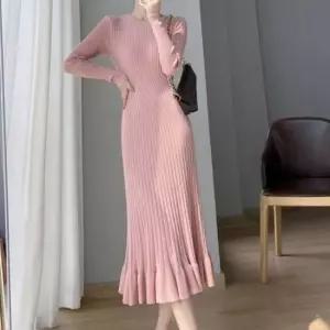 미니원피스 밑단 프릴 페미닌무드 신축성 슬림디자인 니트원피스