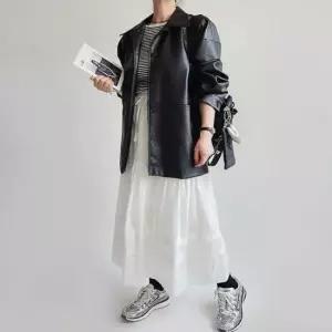 여자 유연한 소재 오버핏 간절기 카라 라이더자켓