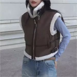 여성 하이넥 인조양털 안감 무스탕조끼 겨울 3색