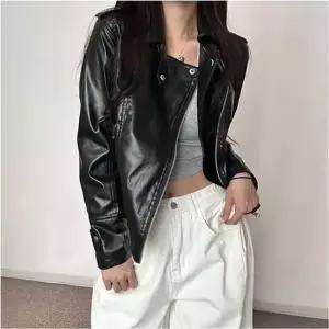 페이크 슬림핏 라이더 가죽자켓 여자 유광 바이커