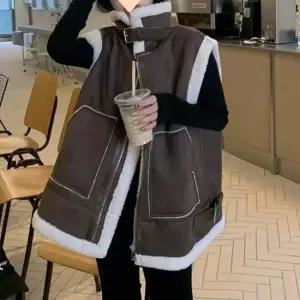 여자 겨울 뽀글이 하이넥 무스탕 조끼 버클 스트랩