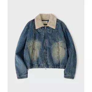 후브스 워시드 크롭 데님 무스탕 블루 1725986