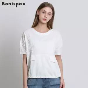 보니스팍스 우븐 자카드 배색 티셔츠