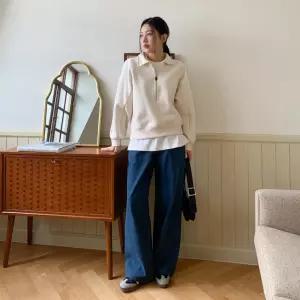 여자 레직기 피치 기모 일자 데님 팬츠