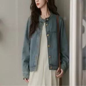 여성 단정한 차이나카라 데님자켓 워싱 청 아우터