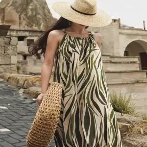 [휴드]트로피컬 리프 홀터 롱원피스