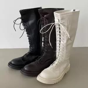 여자 레이스업 라운드 아웃솔 워커 캐주얼 롱부츠_5