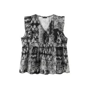 [탱커스]플라워 나염 V넥 끈 민소매 블라우스 TY2BL012L0 _P421726575