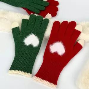 G17 하트 핑거홀 여성용 스마트폰 터치 니트 장갑 그린