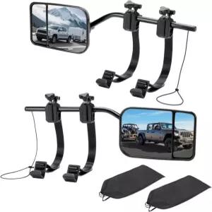 견인용 악시미론 클립온 미러 익스텐더 파편 방지 듀얼 뷰 볼록 토우 트럭 SUV RV 및 트레일러용 360° 조절 가능한 유니버설 사이드 2팩 Dual View