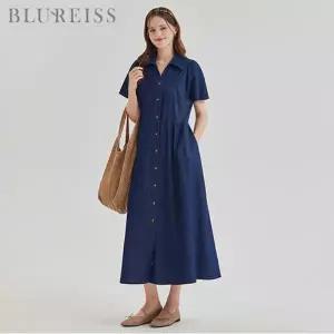 [블루레이스] 오픈 카라 윙소매 데님 롱 원피스_B6M1OP3241