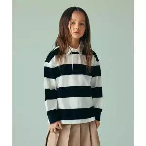 무신사 스탠다드 키즈 스트라이프 럭비 셔츠 [블랙/화이트]