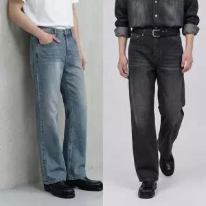 남성 와이드 플레어핏 워싱데님 세미부츠컷팬츠