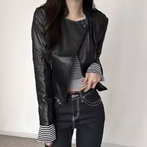 여성 봄 가을 가죽자켓 라이더자켓 크롭 사선 슬림핏