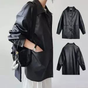 오버핏 스트릿 여성 라이더 가죽 자켓