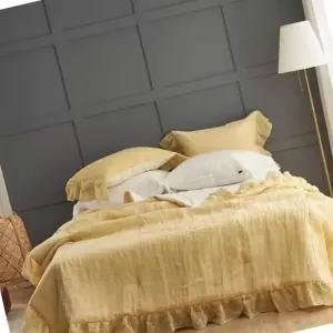베드스프레드 퀸세트 옐로우 베개 선물 프릴