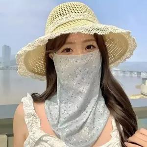 [지앤지] 쉬폰 자외선차단마스크 꽃무늬 쿨소재 골프 마스크 햇빛차단 여름필수