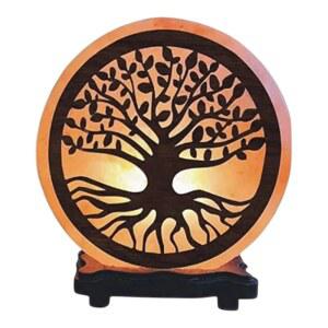 생명의 나무 디자인이 있는 히말라야 소금 조각한 램프 11.4CM(4.5인치) 손으로