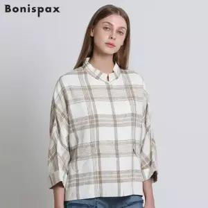 보니스팍스 차이나카라 린넨 체크 자켓
