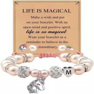 블리스아워 유니콘 팔찌 선물 - 하트 이니셜 A M B E J S 쥬얼리 레인보우 레터 생일