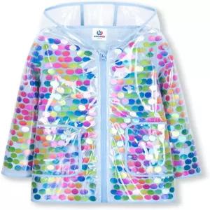 WELAKEN 걸스 세퀸 레인코트 방수 재사용 후드 아웃웨어 레인 재킷 안감 포함