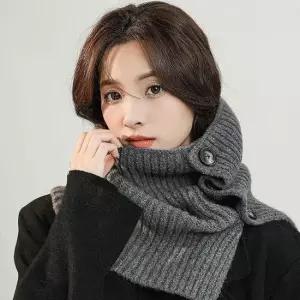 목도리 겨울 여성 버튼 하이 넥워머 울 니트 머플러