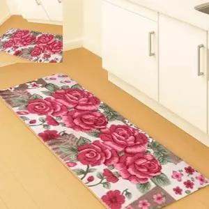 ( )장미꽃 발매트 대 45x120cm 대형 실내발판 극세사 욕실매트
