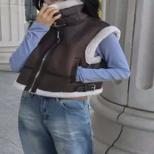 여성 3컬러 겨울 무스탕 하이넥 버클 조끼