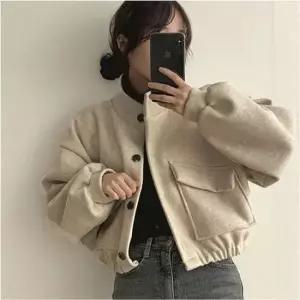 여성 크롭 기장 벌룬핏 숏 모직 코트 초겨울 아우터 3색