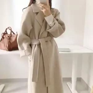 모직 코트 여성 롱 겨울 더블카라 허리끈 클래식