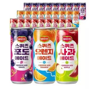 [셀러허브]롯데 델몬트 스퀴즈 에이드 오렌지 포도 사과 240ml 각 10개 총 30캔 (S38030501)