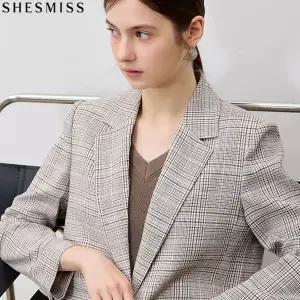 [쉬즈미스] 고품격 클래식 린넨 원버튼 체크 자켓