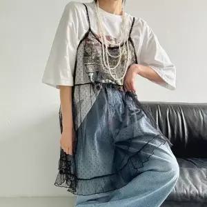 여자 시스루 도트 레이스나시 프릴 레이어드 원피스