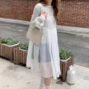 여자 데일리 데이트룩 쉬폰 레이어드 원피스