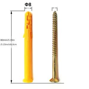 50세트 8 x 60mm 리브드 플라스틱 드라이월 앵커 키트-스크류 포함 벽 앵커-플라스틱 셀프 드릴링 드라이월