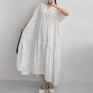 여자 잔꽃무늬 벌룬반팔 프릴 큰사이즈 SS 롱원피스