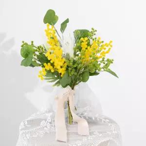 미모사 조화 꽃다발 어렌지 30x36cm 인테리어 꽃 선물 장식 기념일 웨딩 셀프 촬영 소품