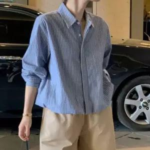 아트박스/신상오픈런 여성 루즈핏 스트라이프 카라 반팔 셔츠