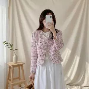 [하프클럽/셀러허브_여성트랜드패션]여성 트위드 분홍색 벚꽃 하객용 진주