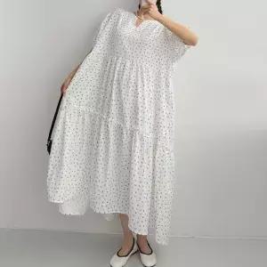 여자 여름 잔꽃무늬 빅사이즈 퍼프반팔 프릴 롱원피스