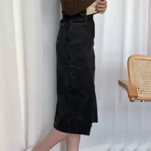 [다잇템]여자 에이라인 진 엘라스틱 고무줄 롱치마 검정 치마