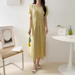 [다잇템]여자 면원단 잔주름 SS H라인 슬림 민무늬 드레스