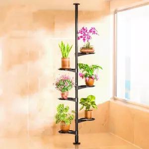 높이 조절 가능한 실내 식물 스탠드 텐션 로드 화분 정리함 코너 플라워 디스플레이 텔레스코픽 거실