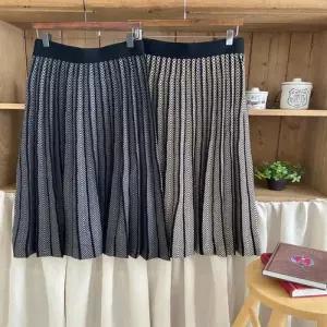 [다잇템]여자 주름치마 니트 패턴 헤링본 주름 긴치마