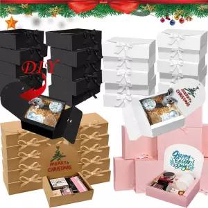 20개 뚜껑이 있는 상자 10.6x7.8x3.5인치 크래프트 종이 리본이 검은색 선물 결혼식 생일을 위한 프로포즈