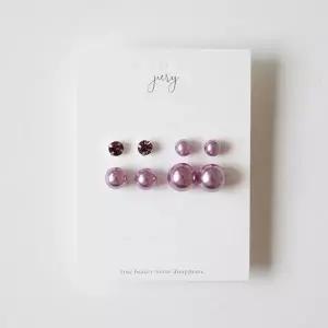 [신세계라이브쇼핑][옷자락] 여자 무니켈 퍼플 진주볼 크리스탈 스터드 귀걸이 세트