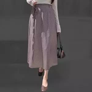 KMK160E여성 플로럴 패턴 허리끈 A라인 쉬폰 롱 스커트