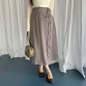 KMK160E여성 플라워 패턴 허리끈 A라인 쉬폰 롱 스커트