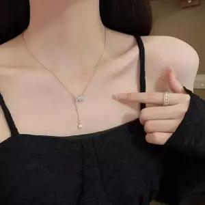 [신세계라이브쇼핑][옷자락] 여자 길이조절 플라워 큐빅 진주 골드 드롭 목걸이