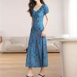 [퀸이즈] 소피 플라워 브이넥 프릴 반팔 롱원피스